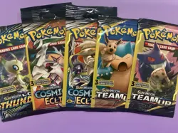 Pokemon Sun Moon Team Up 3-Card Mini Booster Pack Lot Factory Sealed - Image 1