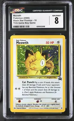 CGC 8 Meowth 10 Holo Gameboy Black Star Promo Pokemon Card - Image 1