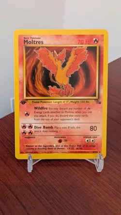 1st Edition Moltres Pokemon Card | Non-holo Vintage Rare | WoTC Fossil 27/62 - Image 1