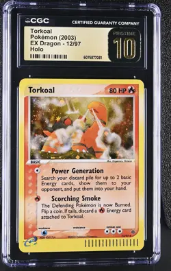 CGC 10 PRISTINE Torkoal 2003 EX Dragon 12/97 Holo SWIRL Pokemon Card - Image 1
