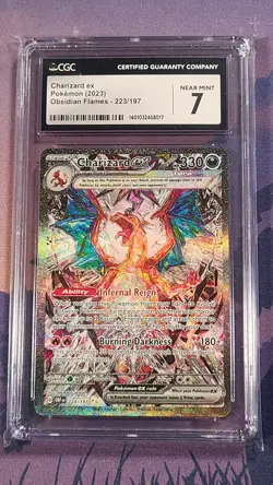 Pokemon TCG Charizard Ex 223/197 Scarlet & Violet Obsidian Flames SIR CGC 7 - Image 1