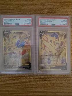 Psa 10 Zacian & Zamazenta V's (Secret) #211+#212 Swsh01: Sword & Shield Pokemon - Image 1