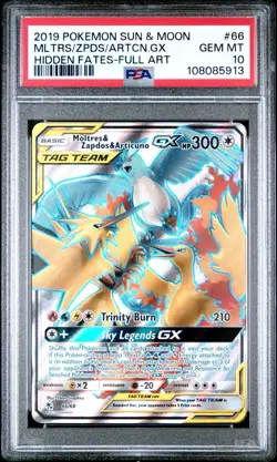 2019 Pokemon Hidden Fates 66 Full Art Moltres Zapdos Articuno GX PSA 10 GEM MINT - Image 1