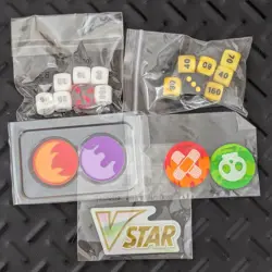 LOT of 14 Pokemon Dice, 4 Poison/Burn Damage Counters, 1 VSTAR Token - Image 1