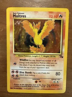 Pokemon TCG Moltres Holo Rare Card 12/62 Fossil 1st Edition WOTC - Image 1
