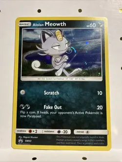 Pokemon Alolan Meowth with Swirl TCG Sun & Moon SM43 Promo Holo Card NM - Image 1