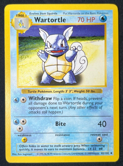 Pokemon TCG Wartortle 42/102 Base Set Shadowless LP+ - Image 1