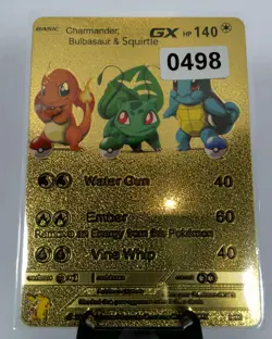 Charmander, Bulbasaur & Squirtle GX Gold Foil Fan Art Pokemon Textured 3/99 - Image 1