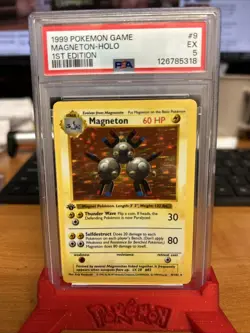 1999 POKEMON BASE SET 1ST EDITION 9/102 MAGNETON HOLO PSA 5 Shadowless - Image 1