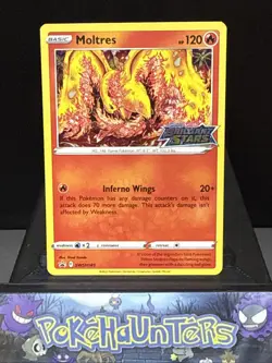 Pokemon Card Moltres SWSH185 Brilliant Stars Stamped Pre Release Promo NM - Image 1