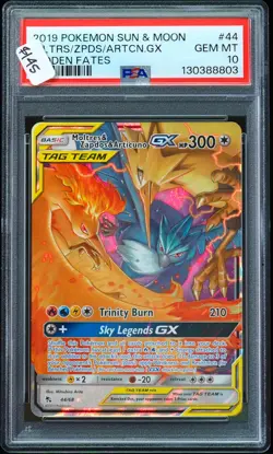 2019 Moltres & Zapdos & Articuno GX TagTeam #44 Hidden Fates PSA 10 Pokemon Card - Image 1
