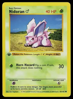Pokemon Card - Nidoran M Base Set (Shadowless) 55/102 1st Edition - Image 1