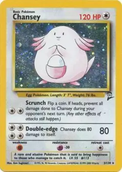 Moderately Played, English Pokemon Holo Chansey - 3/130 - Holo Rare - Unlimited - Image 1