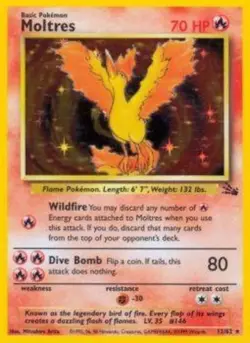 Moderately Played, English Pokemon Holo Moltres - 12/62 - Holo Rare - Unlimited - Image 1