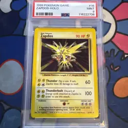 ZAPDOS HOLO RARE 1999 POKEMON GAME BASE SET UNLIMITED #16 GRADED PSA 9 MINT - Image 1