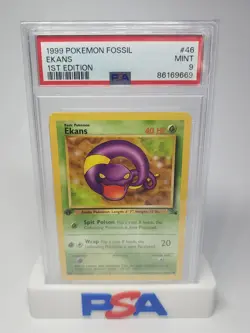 1999 Pokemon Fossil 1st First Edition Ekans 46/62 Non Holo PSA 9 MINT - Image 1