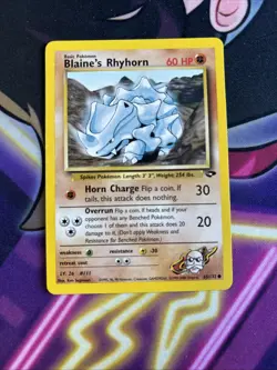 Blaine's Rhyhorn 65/132 2000 Gym Challenge Pokemon Card Vintage WOTC Common NM - Image 1
