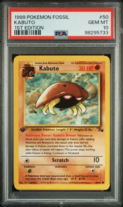 1999 POKEMON FOSSIL 1ST ED #50 KABUTO PSA 10 - Image 1