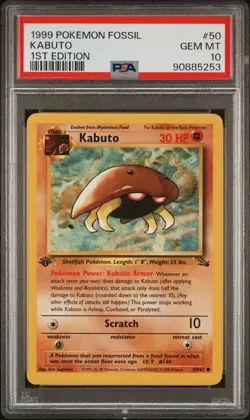 1999 POKEMON FOSSIL 1ST ED #50 KABUTO PSA 10 - Image 1