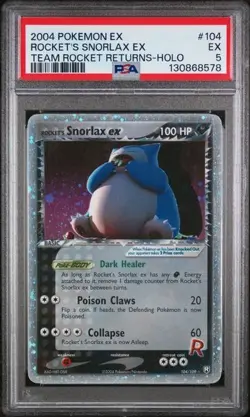 2004 POKEMON EX TEAM ROCKET RETURNS #104 ROCKET'S SNORLAX EX PSA 5 - Image 1