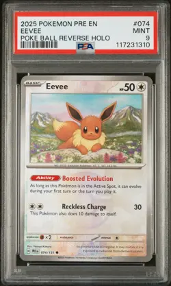 PSA 9 Pokemon TCG 2025 Pokemon Pre En-Prismatic Evolutions #074 Eevee MINT - Image 1