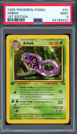 PSA 9 Pokemon 1999 1st Edition Fossil Arbok #31 - Image 1