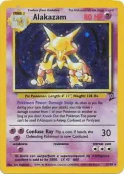 Damaged Alakazam - 1/130 - Holo Rare - Unlimited Edition Pokemon Base Set 2 - Image 1