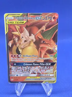 Pokemon Sun & Moon Cosmic Eclipse Charizard & Braixen GX Tag Team 22/236 DMG - Image 1