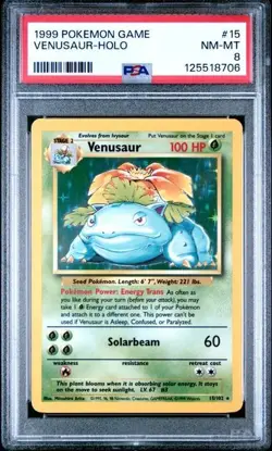PSA 8 NM - MT 1999 POKEMON BASE SET UNLIMITED #15 VENUSAUR-HOLO TRADING CARD - Image 1