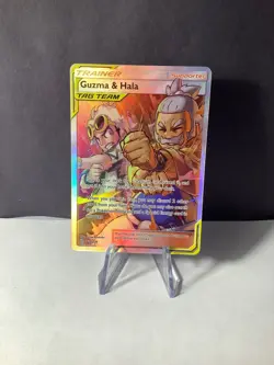 Pokemon Guzma Hala Cosmic Eclipse TCG Full Art Holo Card 229/236 NM - Image 1