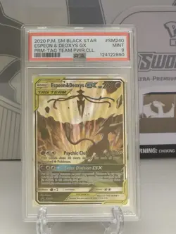 Pokemon 2020 Sun & Moon Black Star Promo Espeon & Deoxys GX #SM240 PSA 9 Mint - Image 1