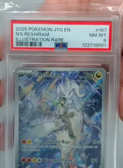 2025 POKEMON JTG EN-JOURNEY TOGETHER ILLUSTRATION RARE #167 N'S RESHIRAM PSA 8 - Image 2