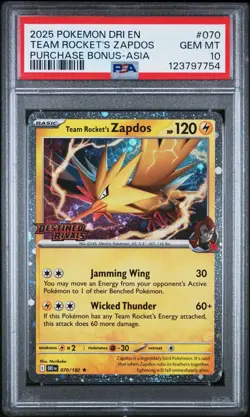 PSA 10 Team Rocket's Zapdos 070/182 Destined Rivals Asia Promo Stamped Pokemon - Image 1