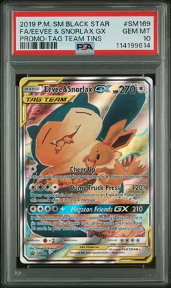 2019 POKEMON SM BLACK STAR PROMO #SM169 FULL ART/EEVEE & SNORLAX GX PSA 10 - Image 1