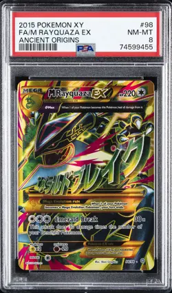 2015 POKEMON XY ANCIENT ORIGINS #98 FULL ART/M RAYQUAZA EX PSA 8 - Image 1