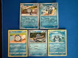 Poliwrath RevHolo+Poliwhirl (x2/1 RevHolo)+Poliwag (x2) 5-card Pokemon lot - PWE - Image 1