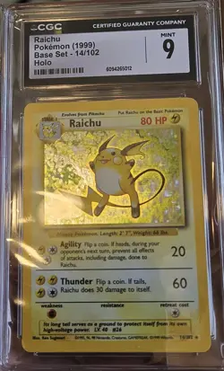 CGC 9 Mint - 1999 Holo Raichu - Base Set - 14/102 Rare Pokemon Card - Image 1