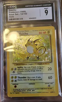 CGC 9 Mint - 1999 Holo Raichu - Base Set - 14/102 Rare Pokemon Card - Image 2