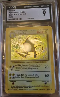 CGC 9 Mint - 1999 Holo Raichu - Base Set - 14/102 Rare Pokemon Card - Image 4