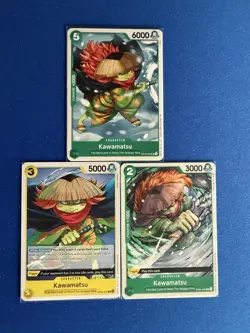 Kawamatsu One Piece TCG 3-card lot OP12 Uncommon+OP01/OP06 Common - ships PWE - Image 1