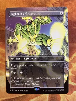 MTG Borderless Lightning Greaves SLD: Marvel's Spider-Man: Villainous Plots!! - Image 1