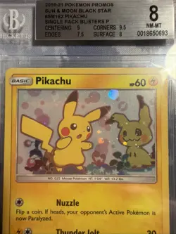 BGS 8 POKEMON TEAM UP SM BLACK STAR PROMO PIKACHU Mimikyu #SM162 HOLO NM Mint - Image 2
