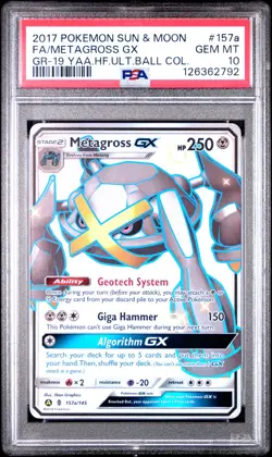 2017 POKEMON SUN & MOON GUARDIANS RISING #157A FULL ART/METAGROSS GX PSA 10 - Image 1