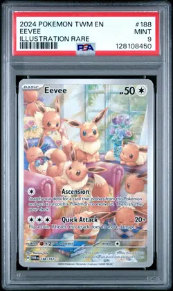 2024 POKEMON TWM EN-TWILIGHT MASQUERADE ILLUSTRATION RARE #188 EEVEE PSA 9 - Image 1