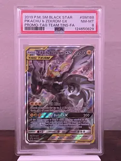 Pikachu & Zekrom GX SM168 Black Star Promo Tag Team Full Art PSA 8 | Pokemon TCG - Image 1