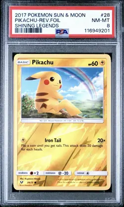 PIKACHU - Reverse Holo - 2017 Pokemon Sun & Moon Shining Legends #28 - PSA 8 ??? - Image 1