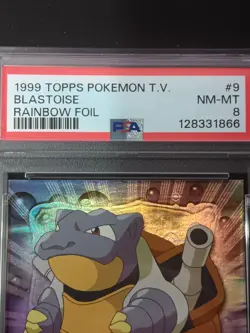 Pokemon Topps TV Blastoise #9 1999 Rainbow Foil PSA 8 - Image 3