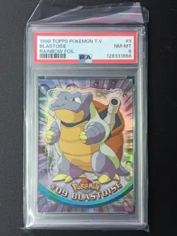 Pokemon Topps TV Blastoise #9 1999 Rainbow Foil PSA 8 - Image 4
