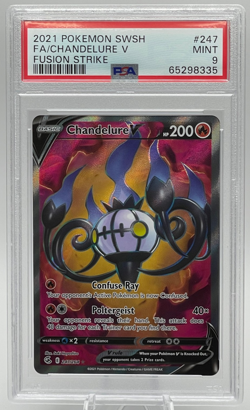 2021 POKEMON SWORD & SHIELD FUSION STRIKE #247 FA/CHANDELURE V PSA 9 MINT - Image 1