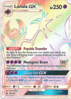 Lightly Played Lunala GX - 153/149 - Secret Rare Pokemon SM Base Set - Image 1
